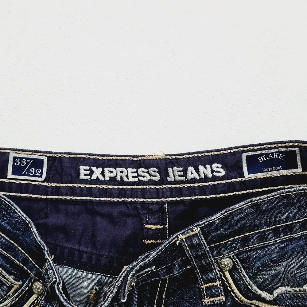 Express Mens 33W 30L Jeans Blake Loose Boot Blue Denim‎ Y2K Streetwear Grunge
